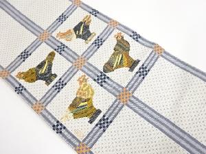 アンティーク　格子にニワトリ模様織出し袋帯（材料）